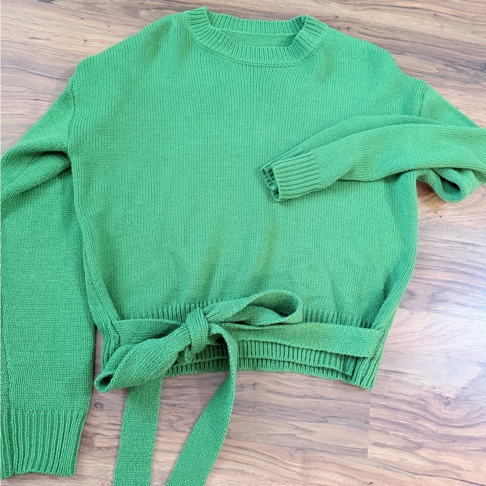 Green Sweater with Waist Tie